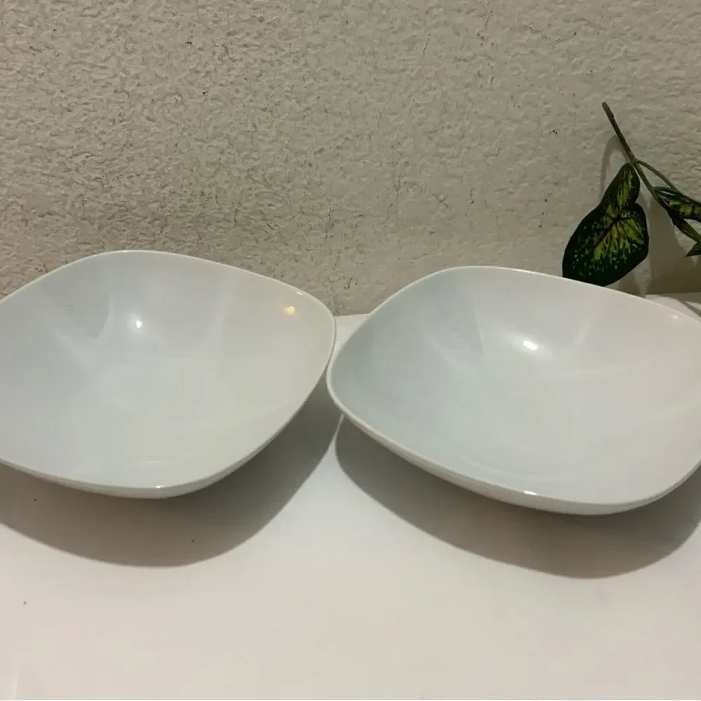 Set of 2 IKEA Square Soup Cereal Bowl Salad 8” White Porcelain 21986 Thailand G5